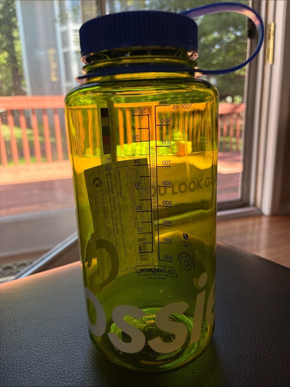 Glossier 32oz Spring Green BPA Free Nalgene Water Bottle with Blue Cap